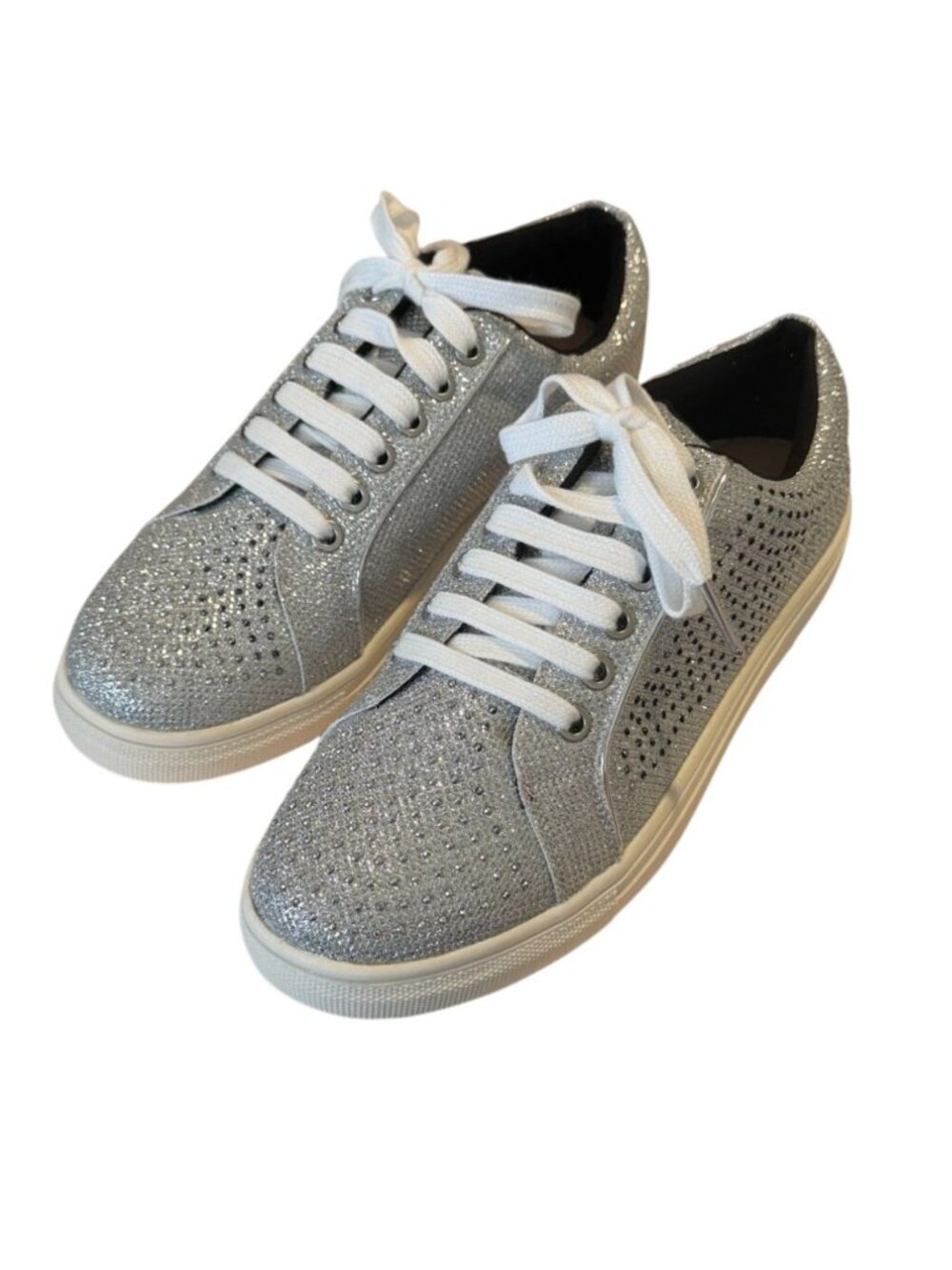 Badgley Mischka Ryan Crystal Rhinestone Metallic Lace Up Sneakers Size 9 NIB